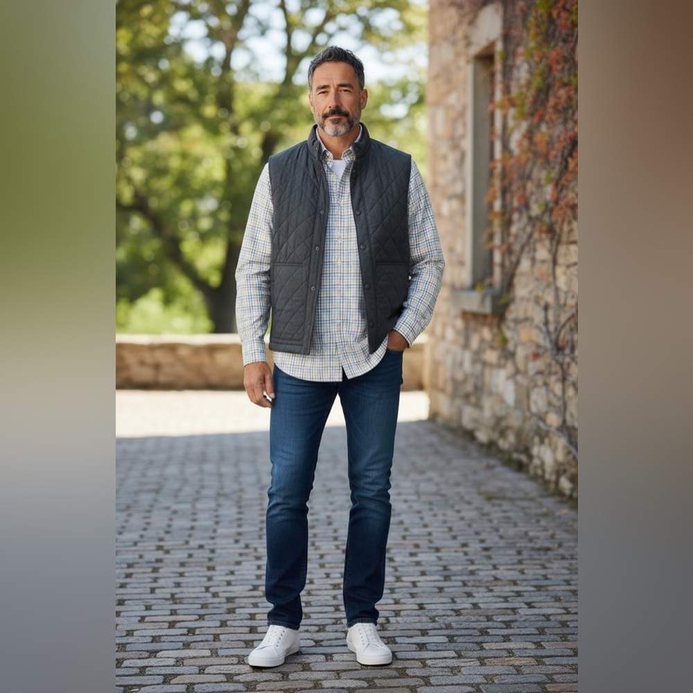 Peter Millar white and multicolor plaid check long-sleeve button-down shirt.